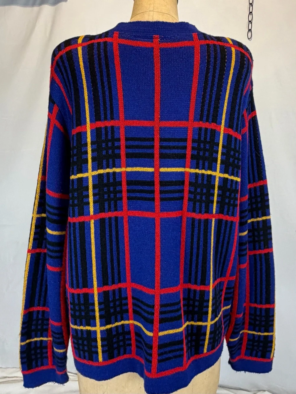 VINTAGE 90s bold funky artsy plaid knit sweater cardigan oversized drop shoulder
